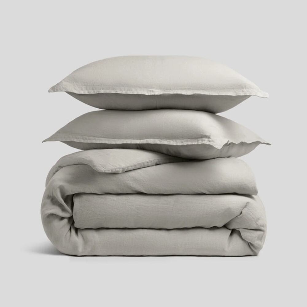 Parachute Dove Light Gray Woven 100% Linen King Duvet Cover & Pillowcase Set